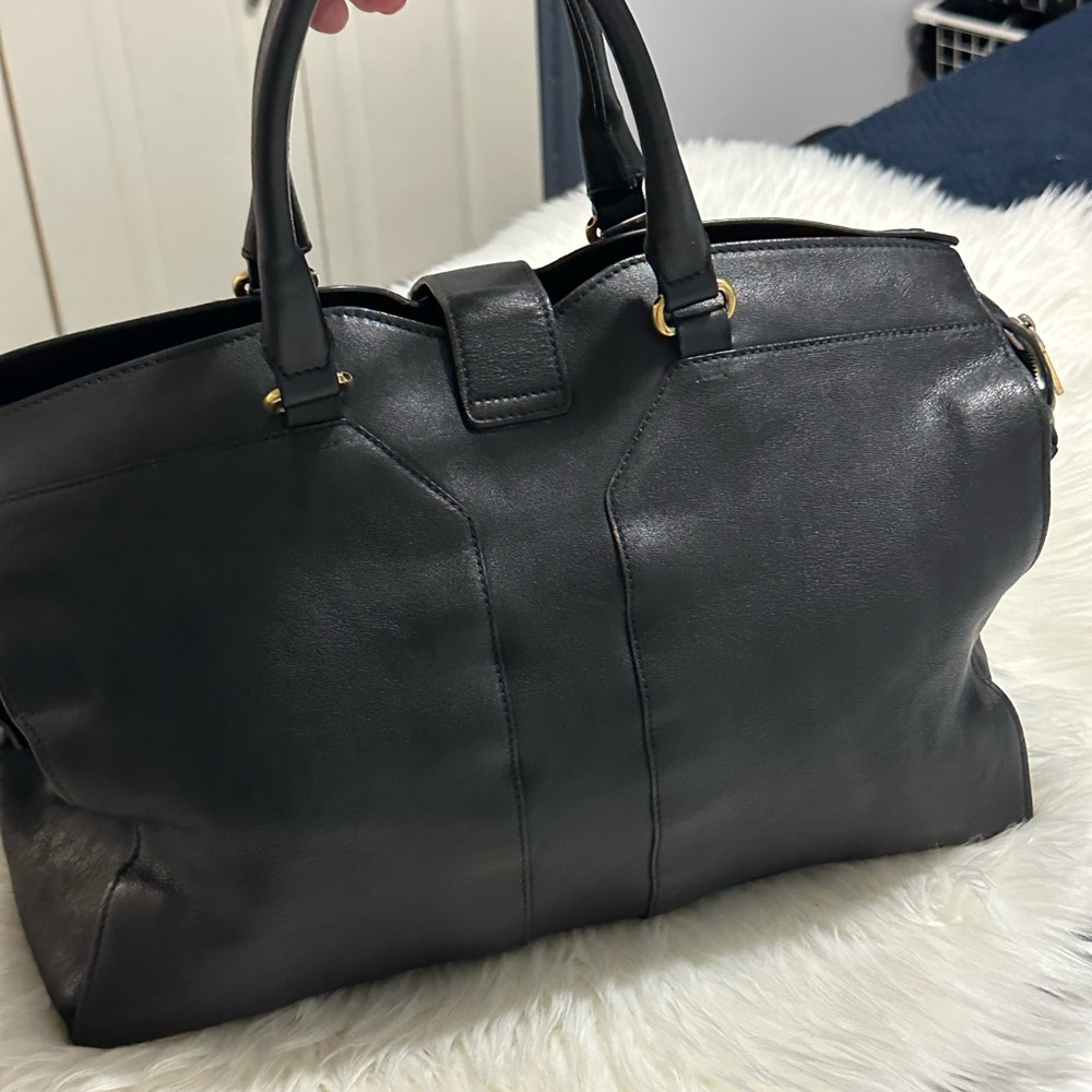 Yves Saint Laurent Black Leather Chyc Cabas Hand Bag  with Gold Accent - Picture 2 of 10